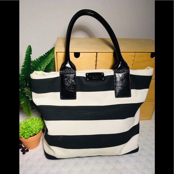 kate spade Handbags - KATE SPADE BLACK and WHITE STRIPED CANVAS TOTE